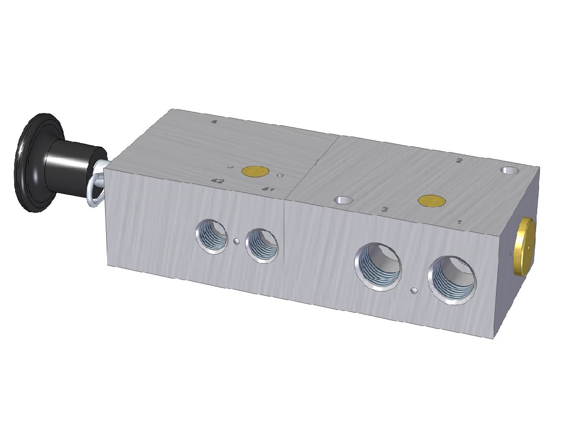 3/2‑es kézi és pneumatikus működtetésű bistabil szelep öntartással